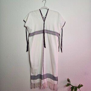 Womens white vintage v neck cotton huipil kaftan dress size medium